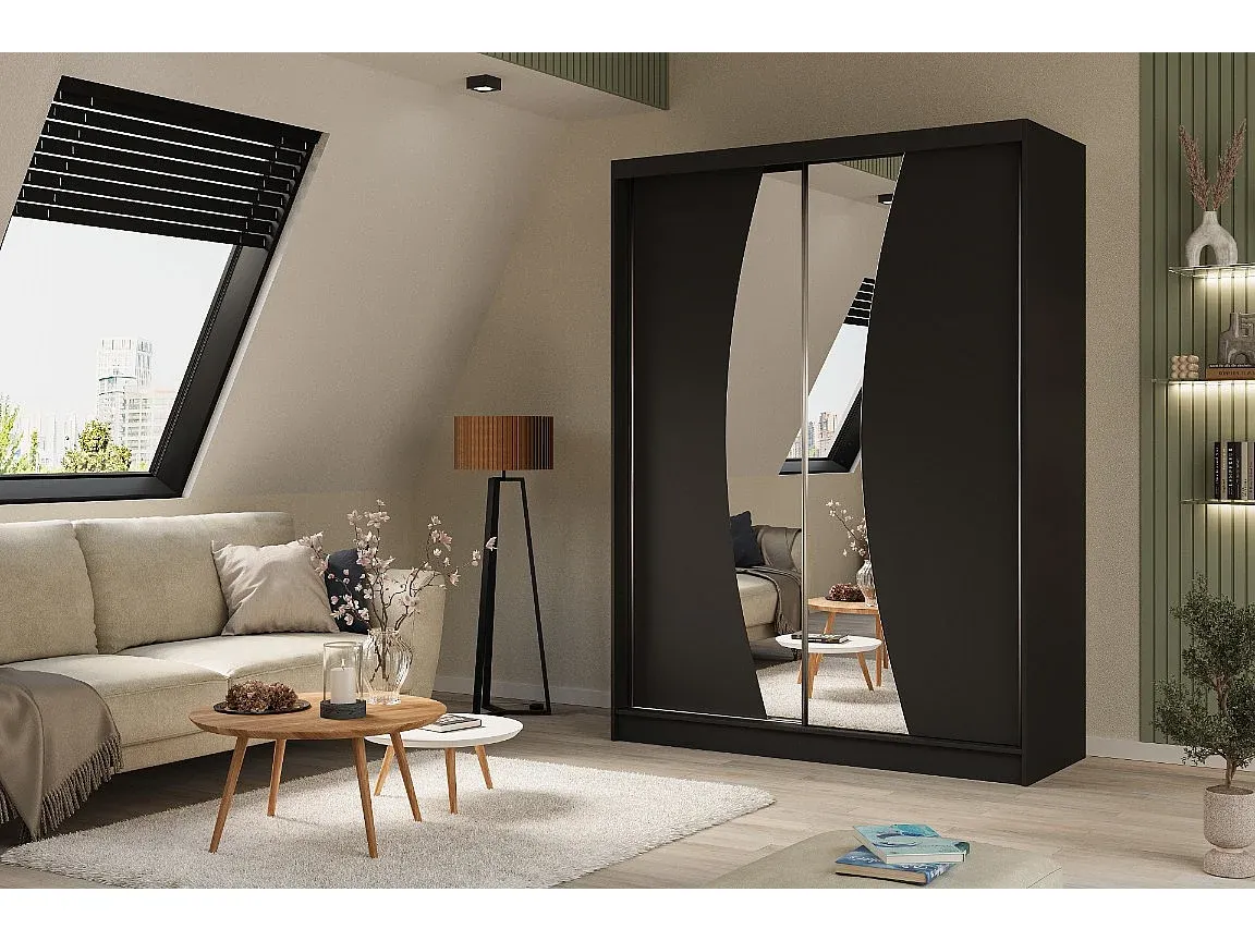 Großer Schwebetürenschrank mit Spiegel und Schiebetüren in Schwarz-decoravito.com