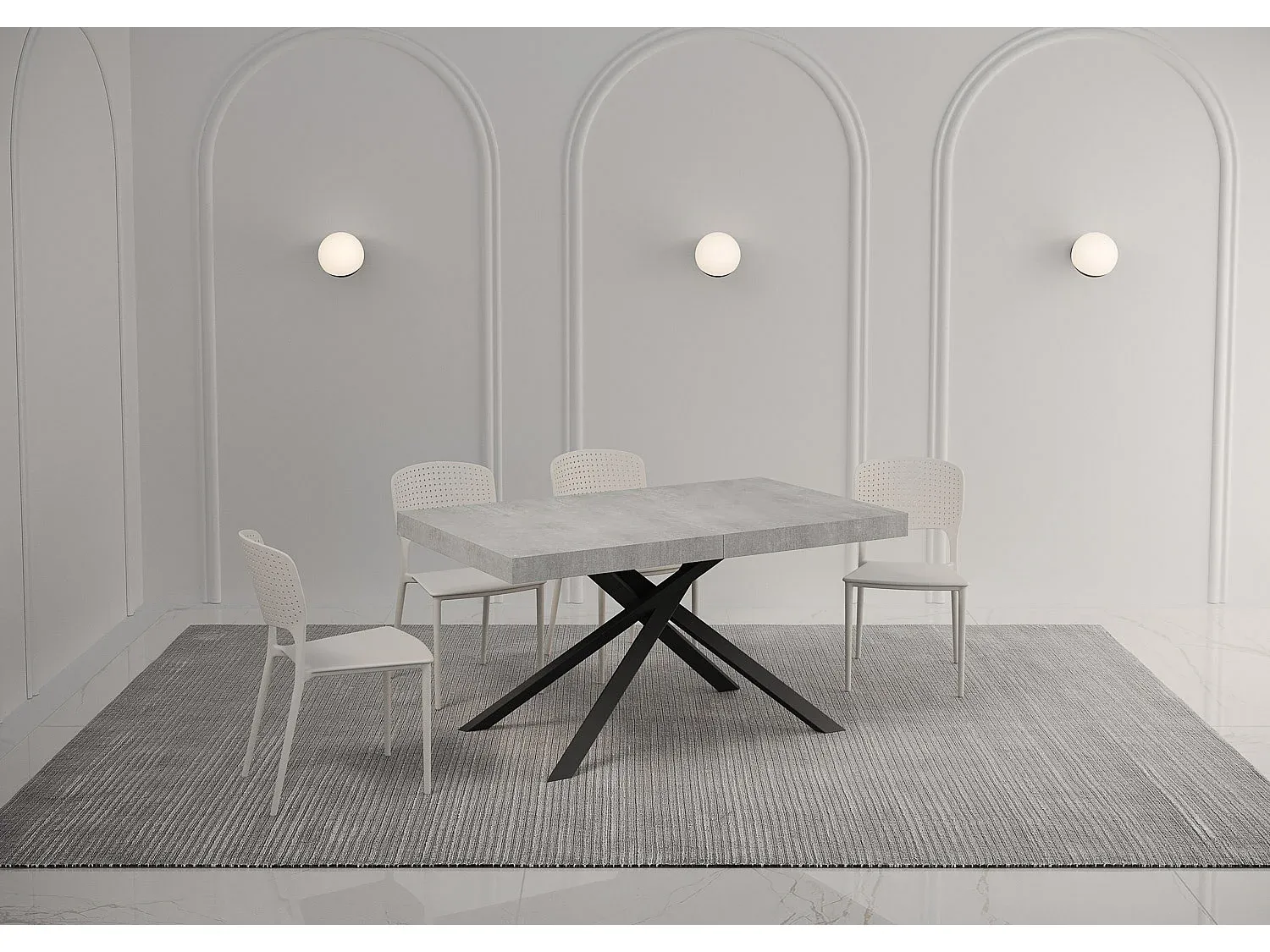 Moderner Ausziehtisch 90x140/244 cm mit Zementplatte und Eisenrahmen-decoravito.com
