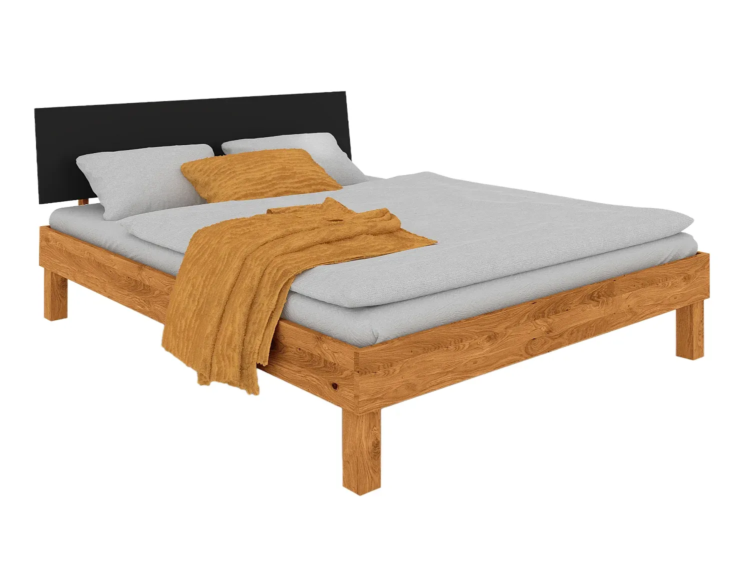 Massivholzbett mit MDF-Kopfteil 180x200, Eiche naturgeölt-decoravito.com