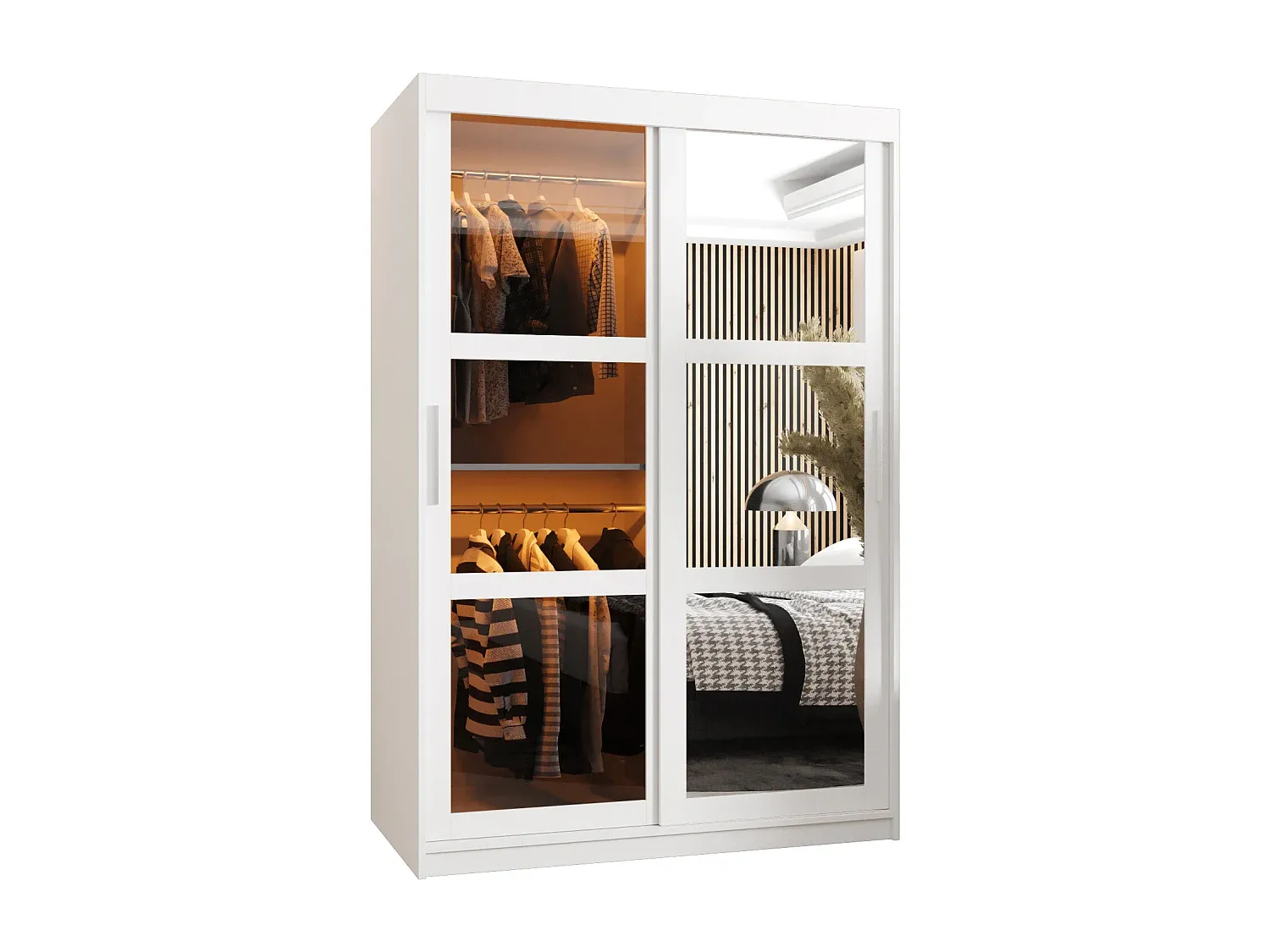 Moderner Kleiderschrank mit Schwebetüren, 120x62 cm, Weiß-decoravito.com