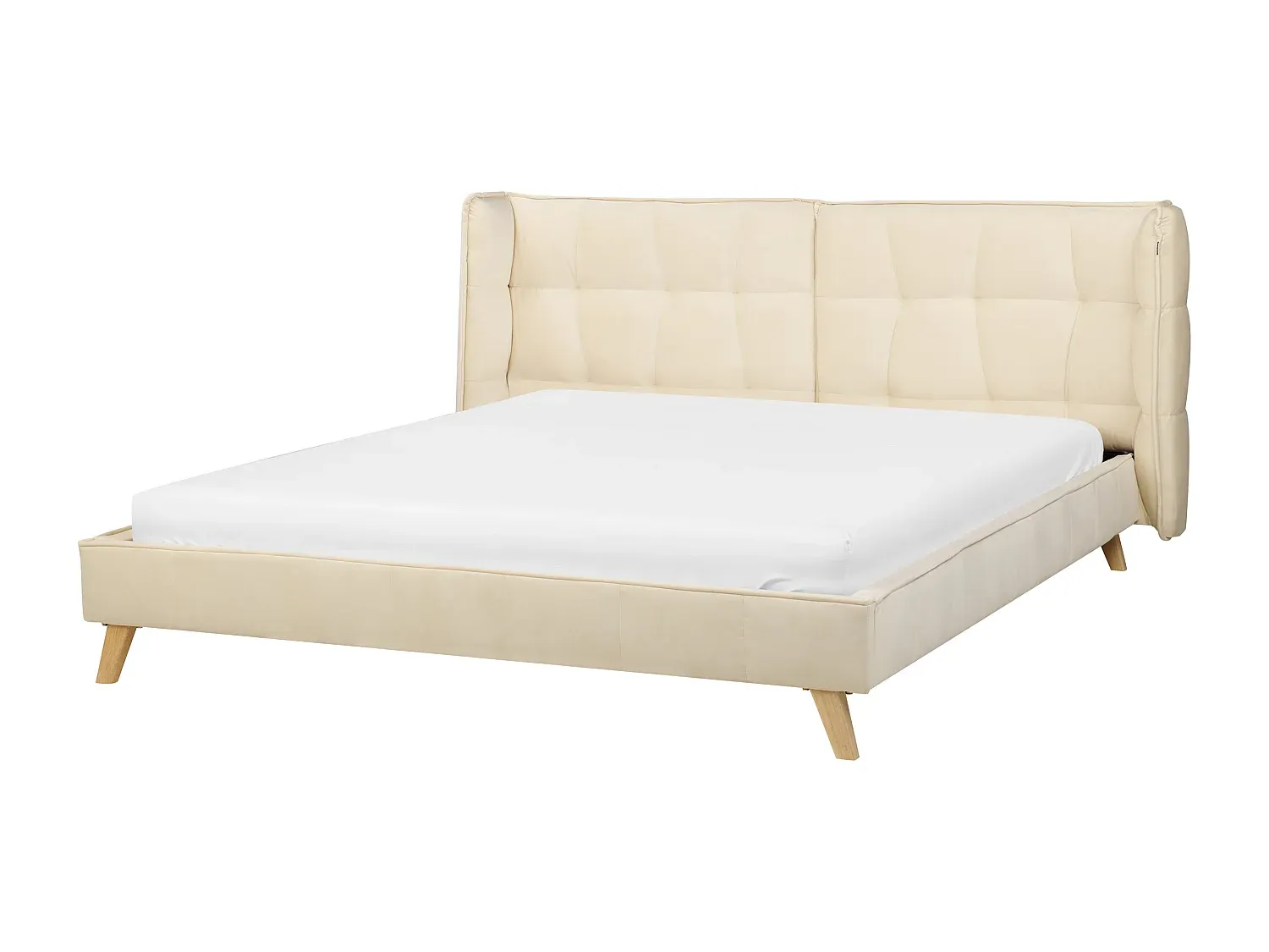Elegantes Doppelbett mit Lattenrost, Samtstoff, Beige 160 x 200 cm-decoravito.com