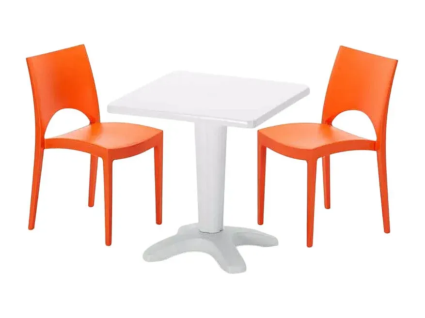 Quadratischer Tisch mit 2 Stühlen aus Polypropylen in Orange-decoravito.com