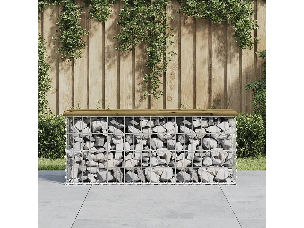 Gartenbank aus imprägniertem Kiefernholz und Gabionen 103x31,5x42 cm-decoravito.com