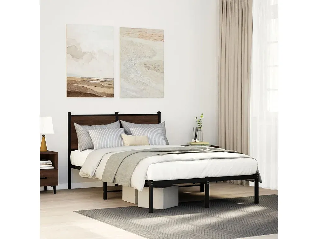 Metallbett in Braun Eichen-Optik, 120x190 cm-decoravito.com