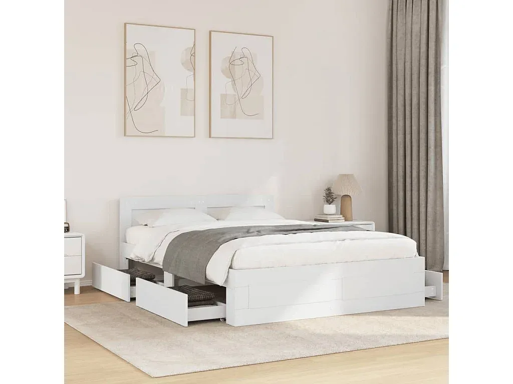 Hochwertiges Bettgestell mit Kopfteil 140x200 cm Weiß-decoravito.com