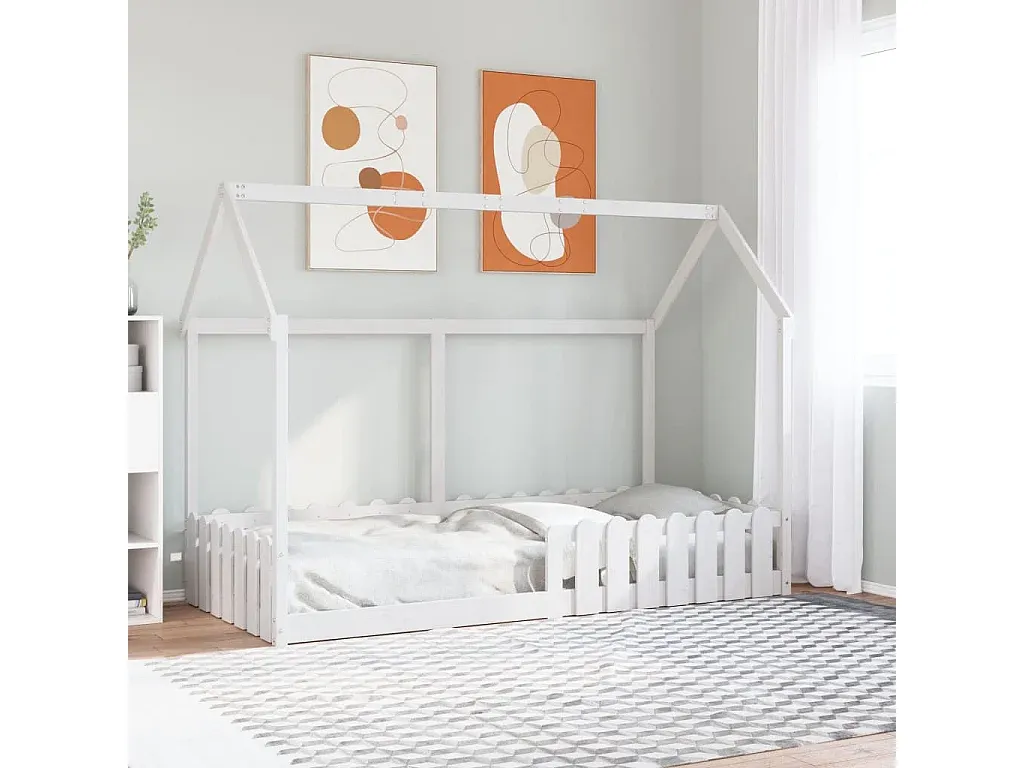 Holz-Hausbett für Kinder, 90x200 cm, Weiß-decoravito.com
