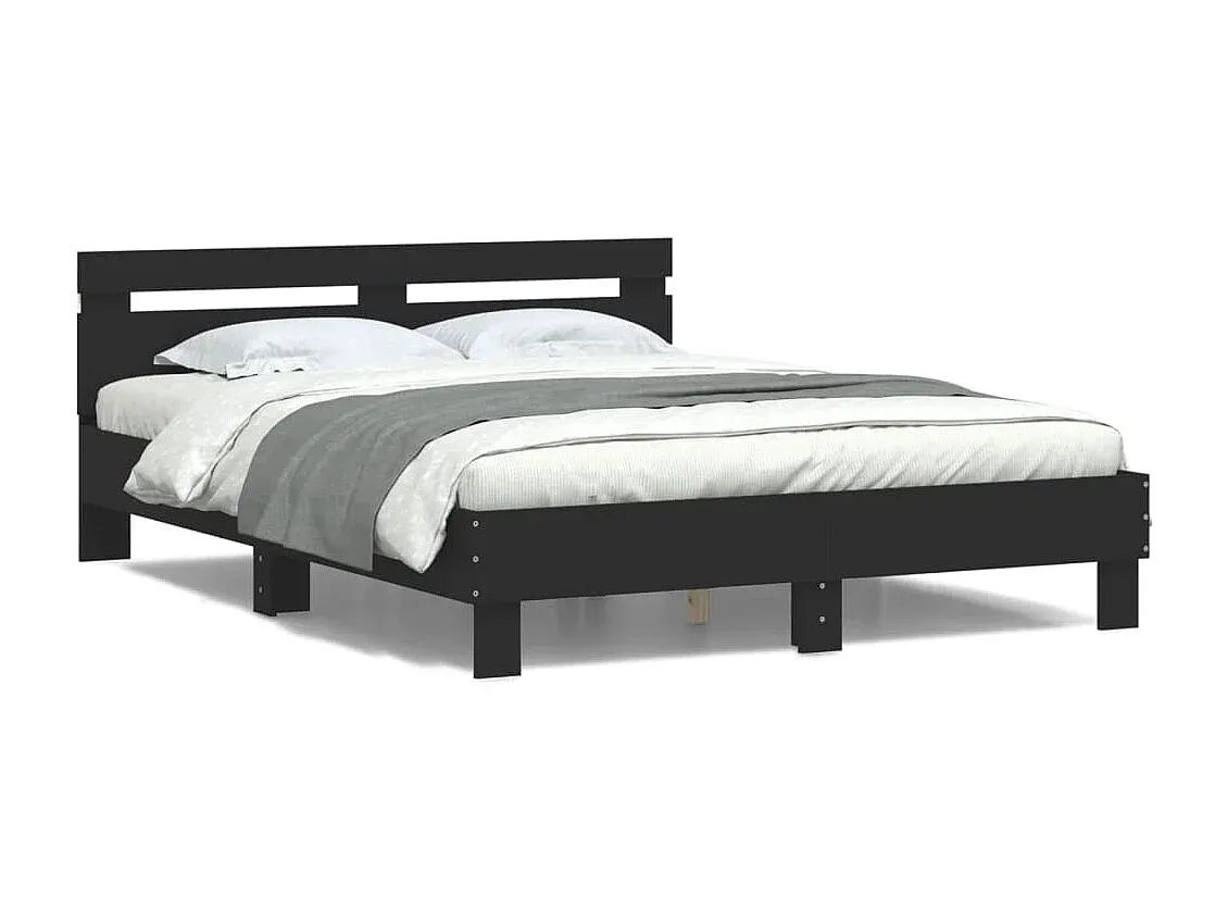 Schwarzes Bettgestell mit LED-Kopfteil 140x190 cm-decoravito.com