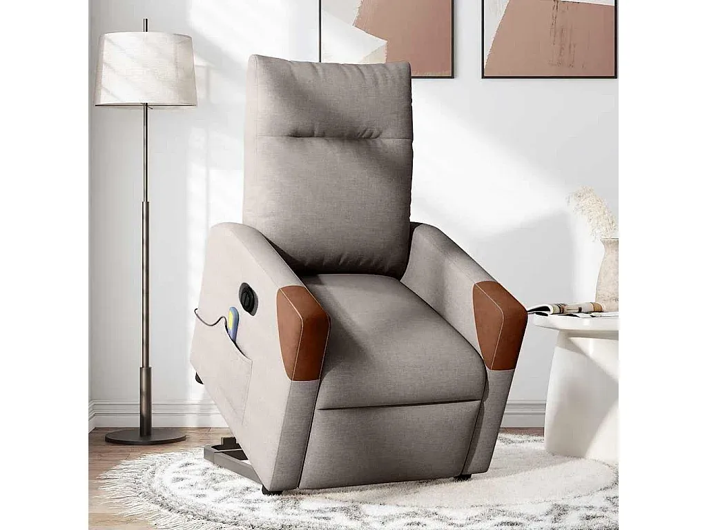 Bequemer Massagesessel mit Aufstehhilfe in Taupe-decoravito.com