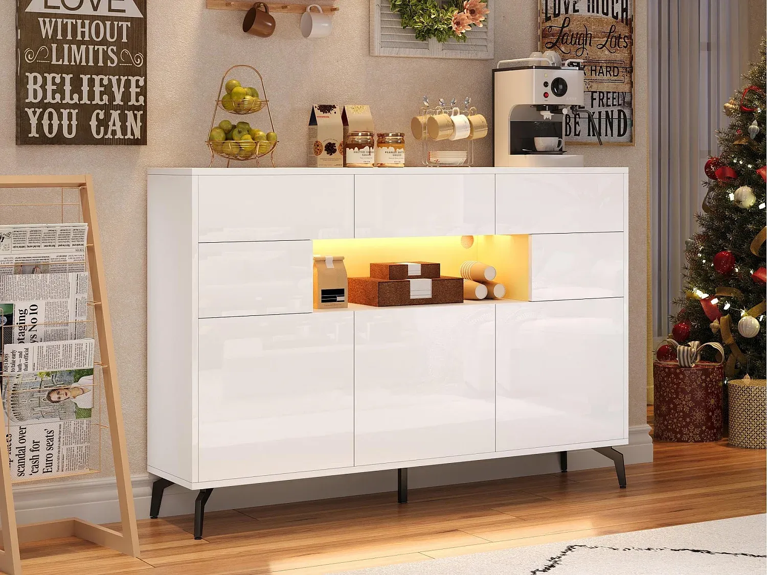 Modernes Sideboard mit Beleuchtung und Metallfüßen-decoravito.com