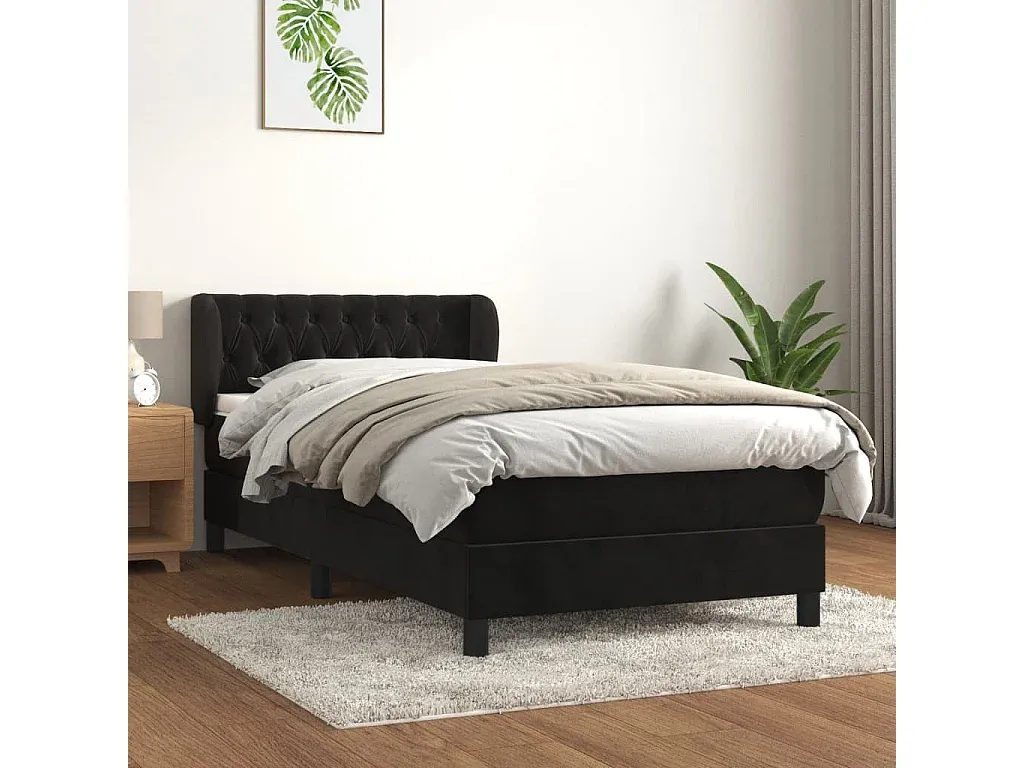 Komfortables Boxspringbett mit Samtbezug 90x190 cm, Schwarz-decoravito.com