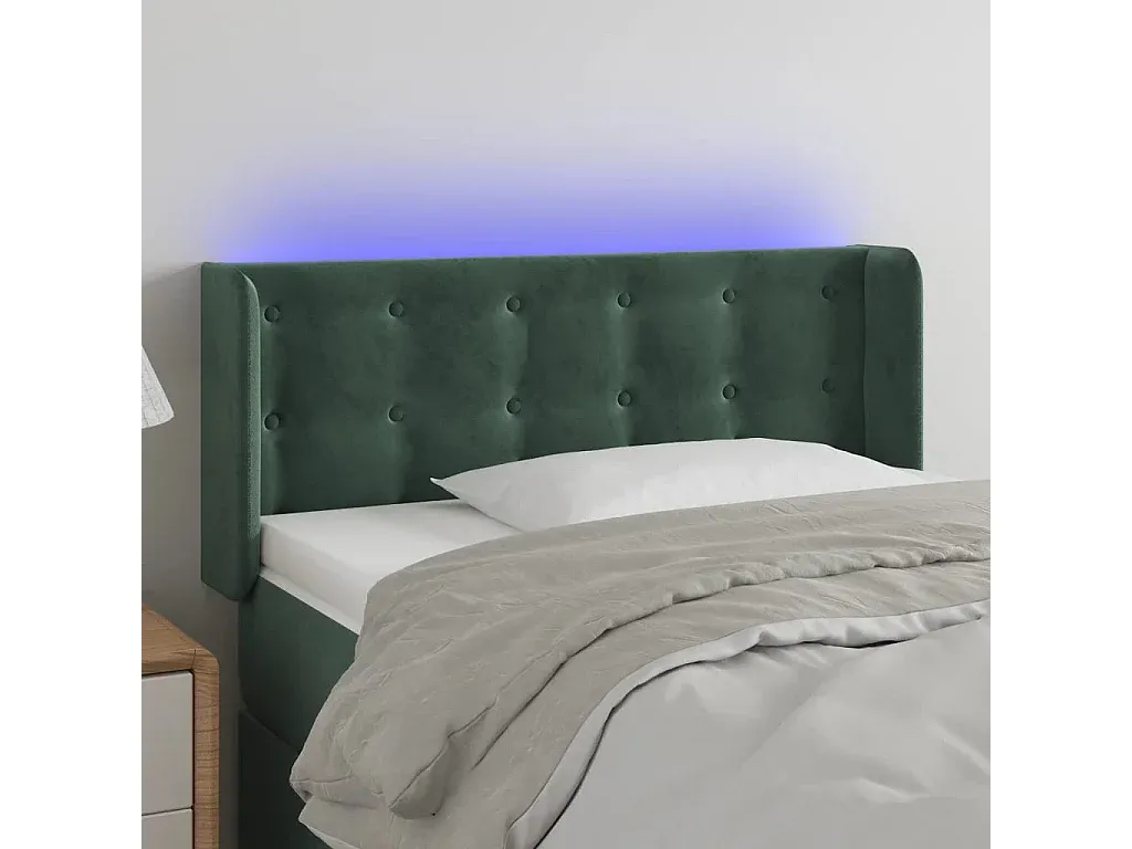 Verstellbares Samt-Bettkopfteil mit LED in Dunkelgrün-decoravito.com