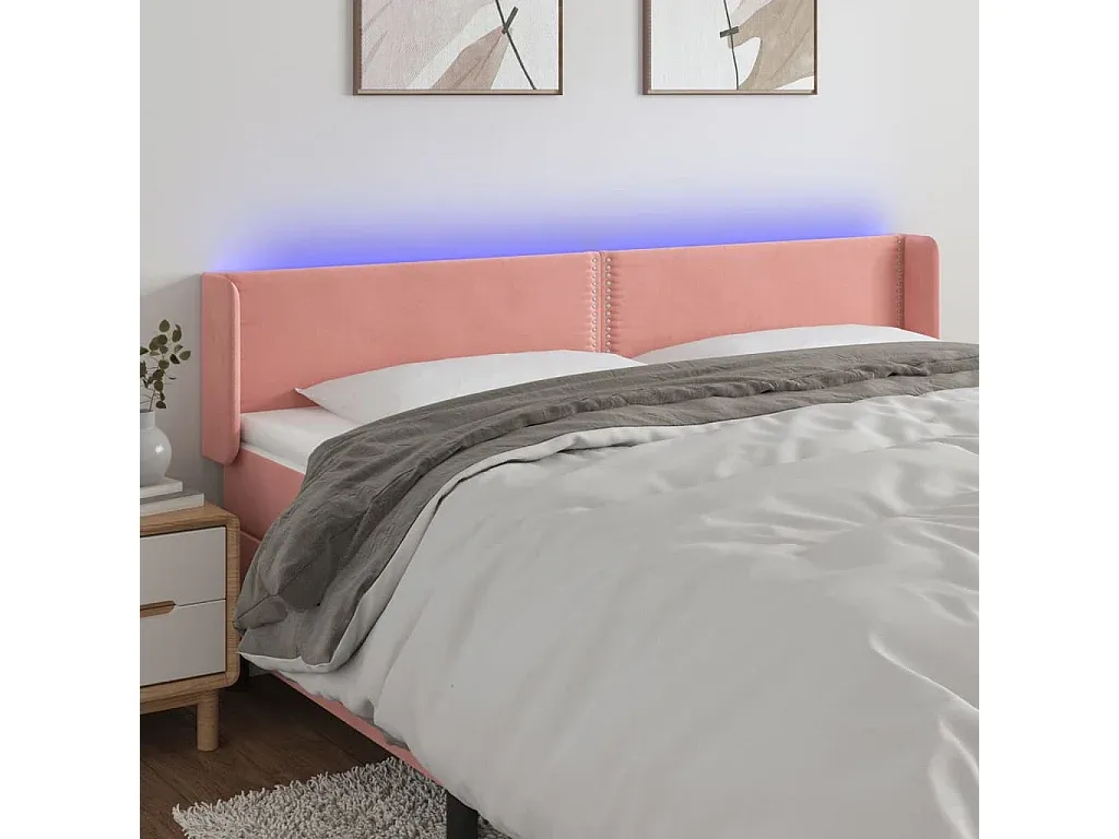 Verstellbares Samt-Bettkopfteil mit LED in Rosa-decoravito.com