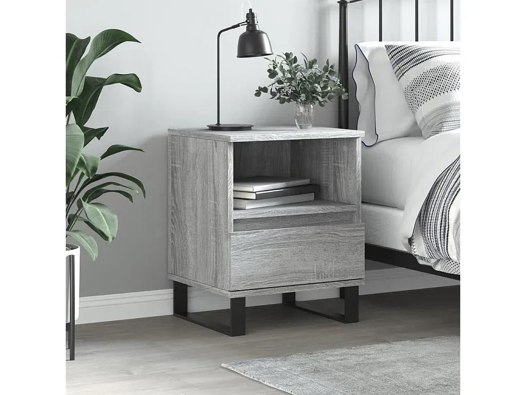 Moderner grauer Nachttisch aus Holzwerkstoff 40x35x50 cm-decoravito.com