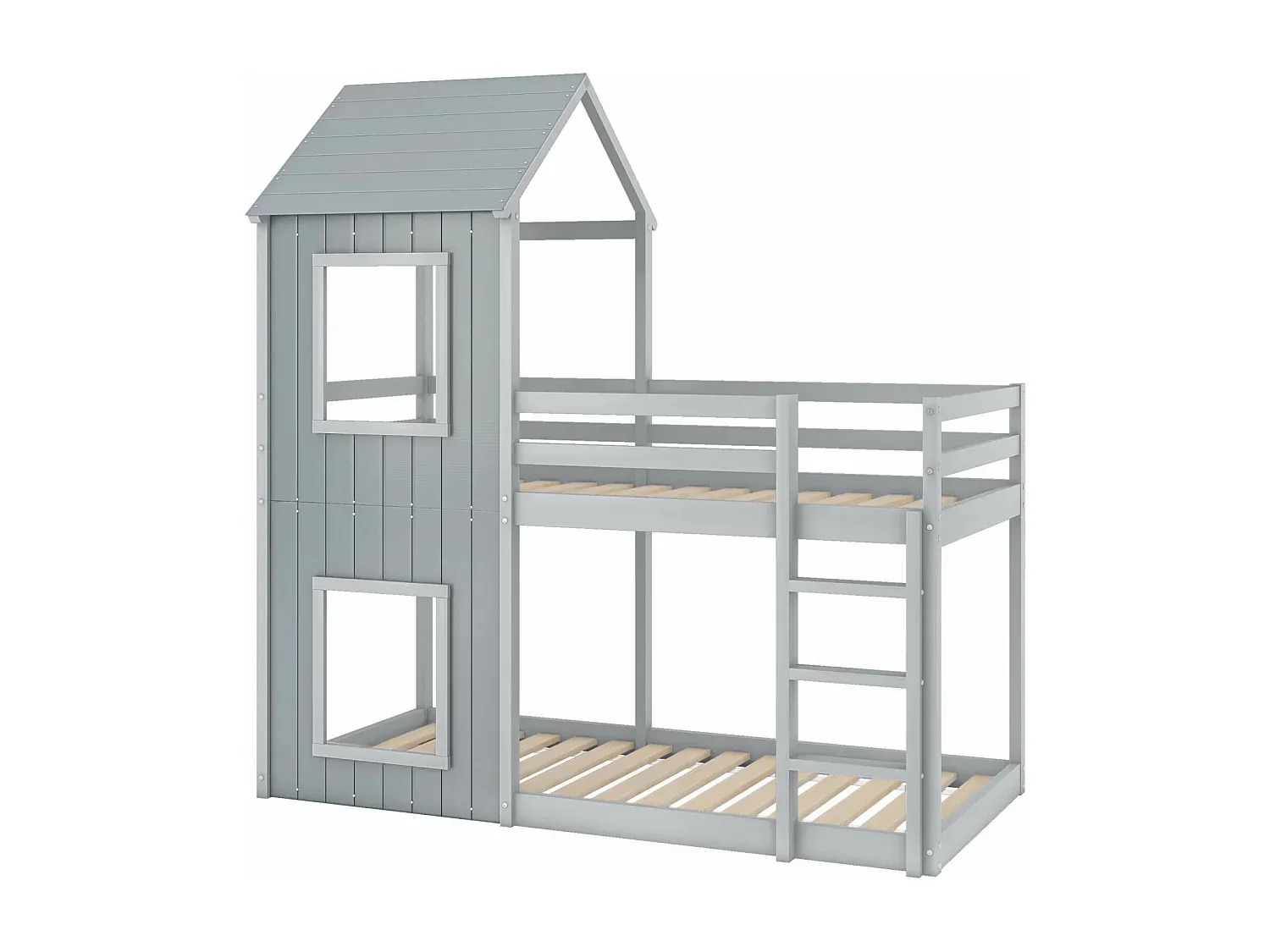 Hochbett mit Sicherheitsgeländer in Grau, 90x200 cm, max. 120 kg-decoravito.com