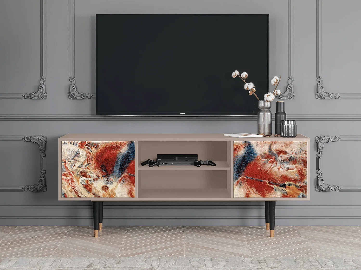 Moderne TV-Kommode aus Holz in Latte Finish-decoravito.com