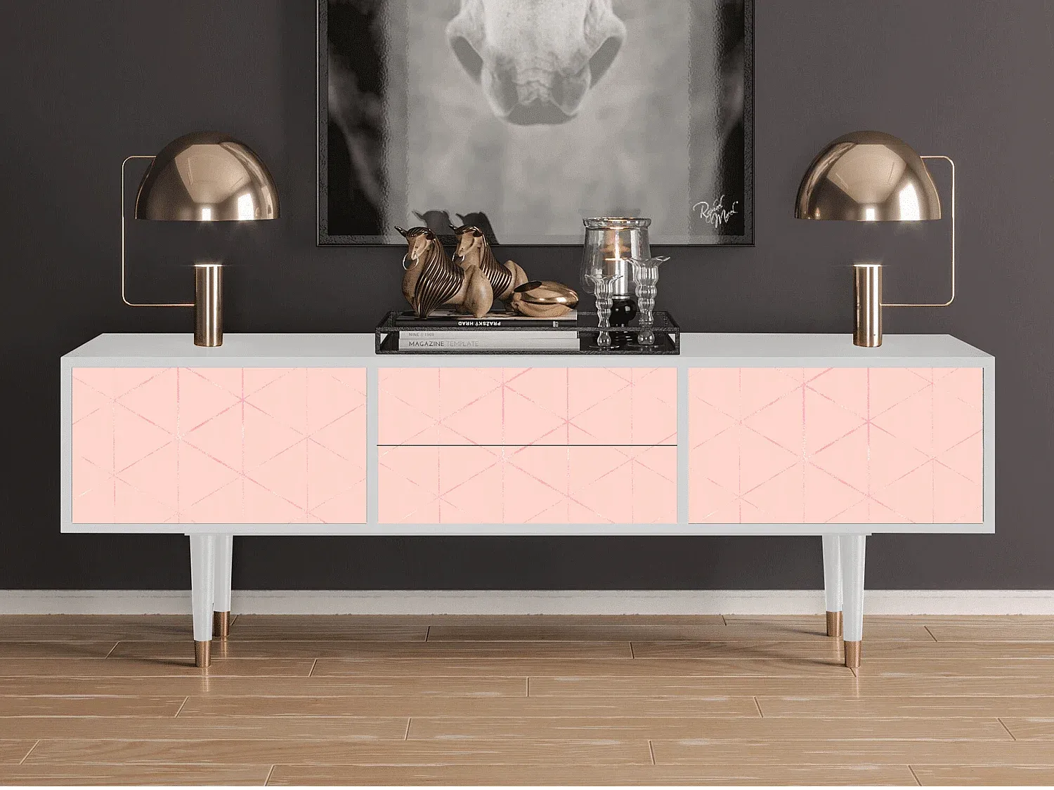 Modernes TV-Möbel mit Rose Quartz und Weiß-decoravito.com