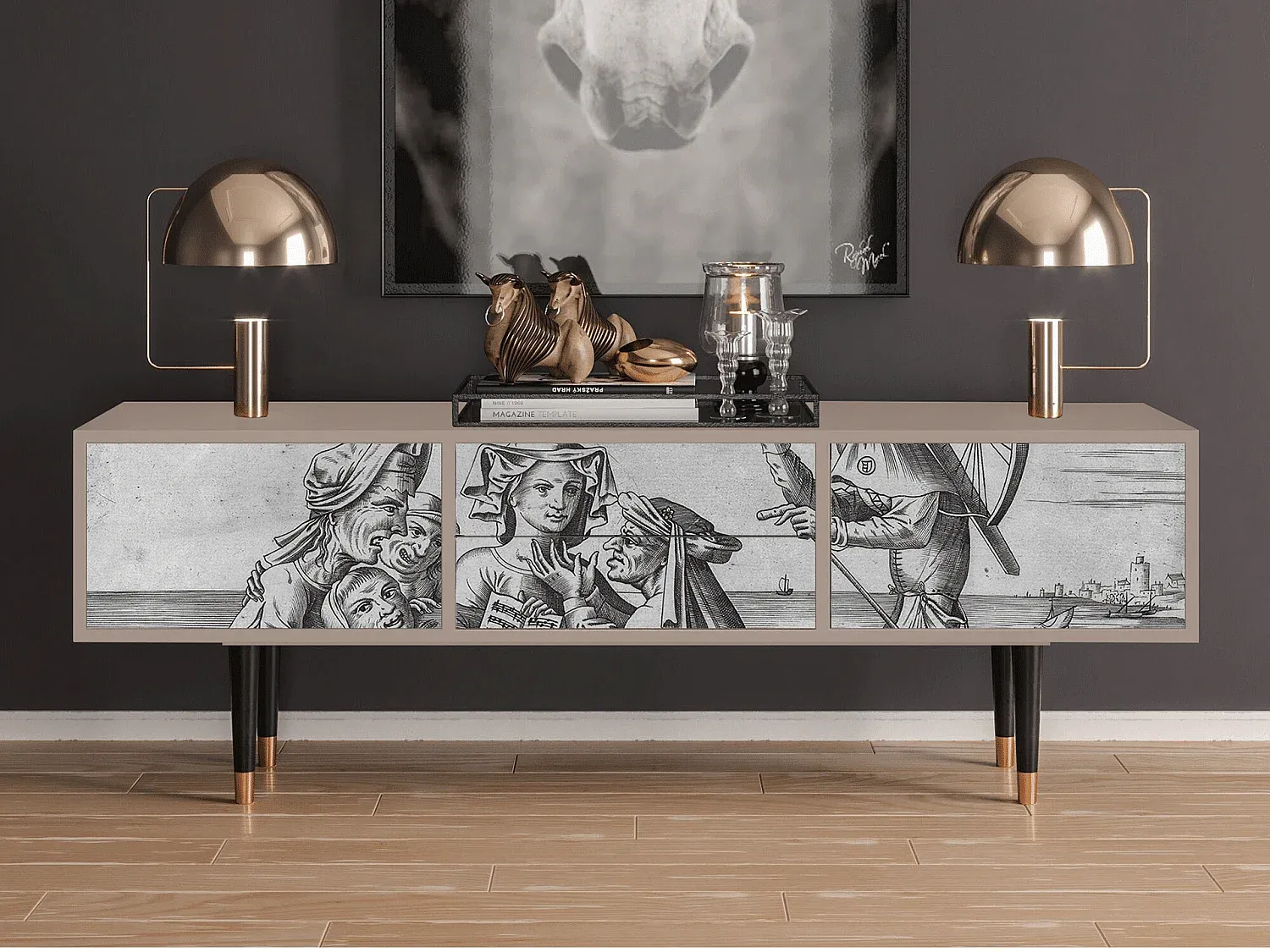 Breites TV-Möbel in Blau mit Stauraum-decoravito.com