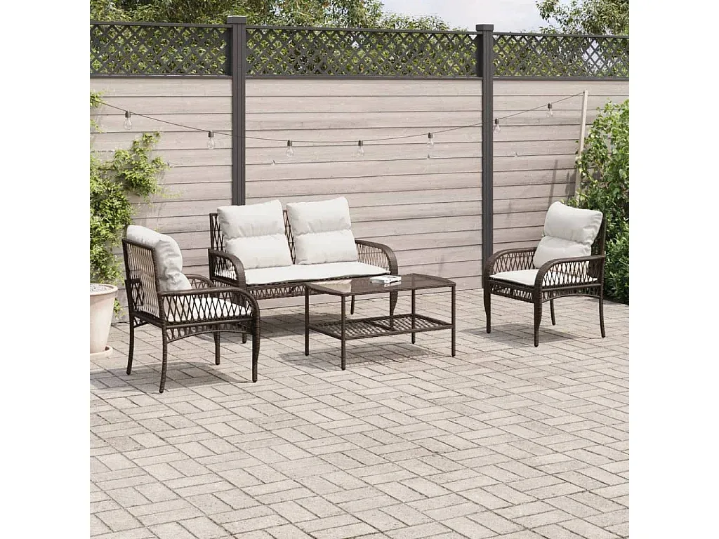 Garten-Sofaset mit Kissen aus Poly-Rattan in Braun-decoravito.com
