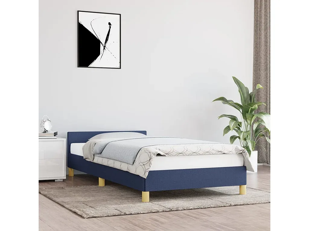 Stoffbett in Blau 100x200 cm mit Kopfteil-decoravito.com