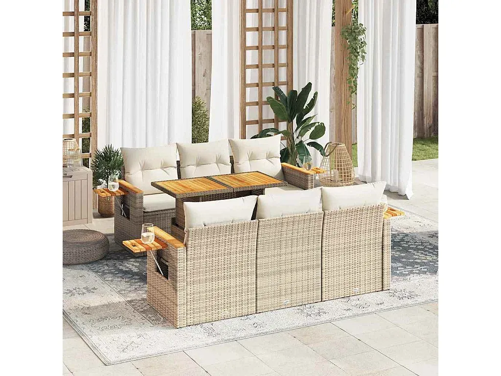 Gartenmöbel-Set mit Kissen, Beige, Rattan und Akazie-decoravito.com