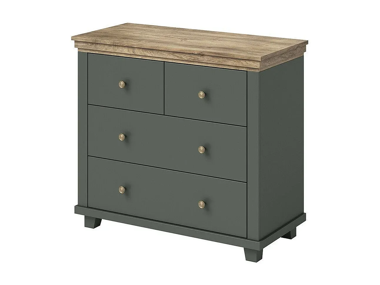 Moderne Kommode mit 4 Schubladen in Khakigrün und Eiche-decoravito.com