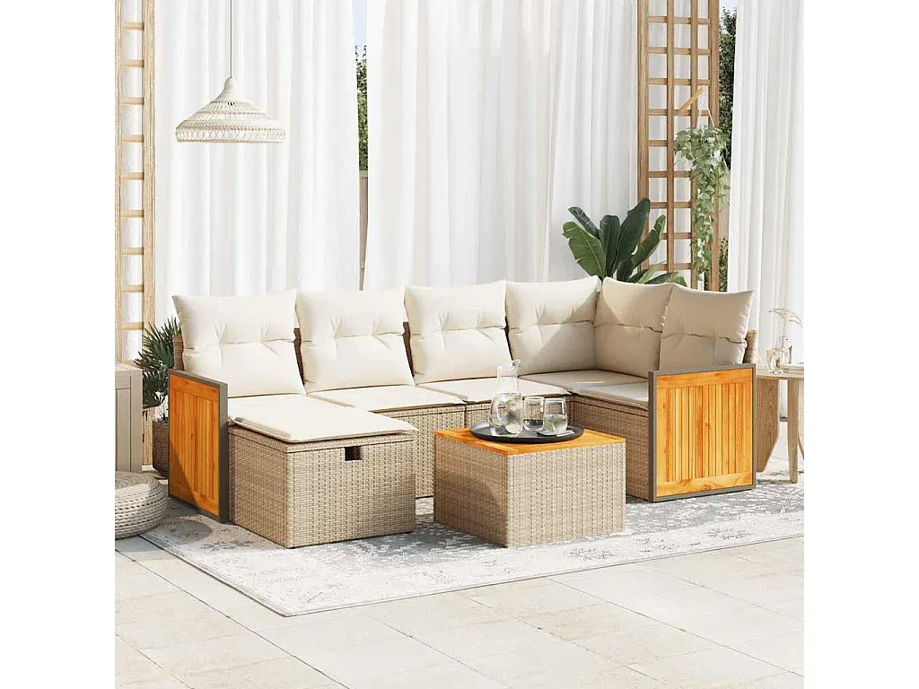 Moderne 7-teilige Gartensofagarnitur mit Kissen in Beige-decoravito.com