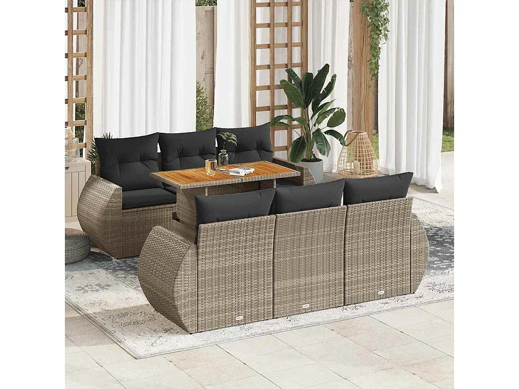 Moderne Gartenlounge aus Polyrattan mit Kissen in Grau, 7-teilig-decoravito.com