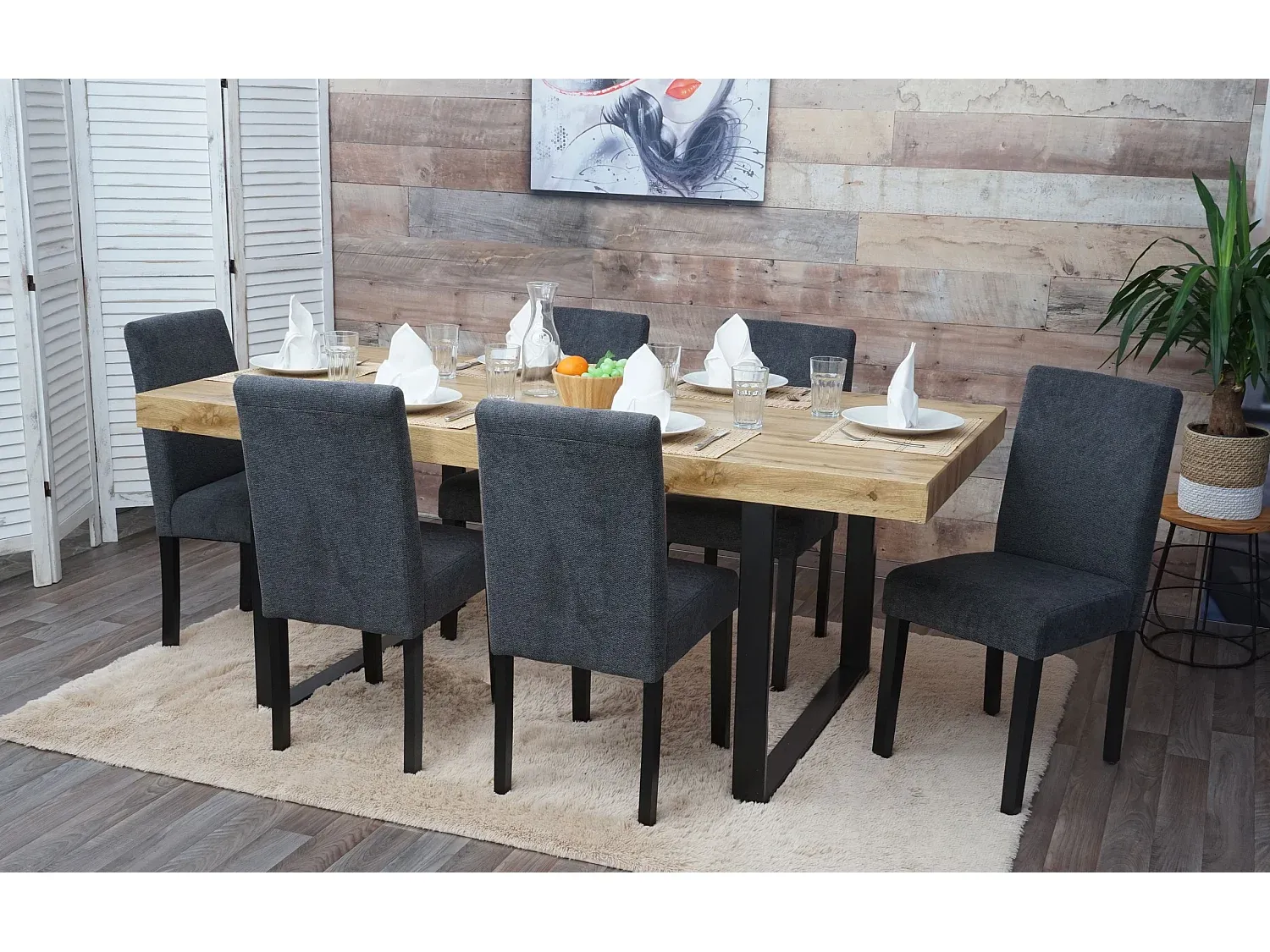 Sechser-Set Textil Esszimmerstühle, anthrazitgrau, dunkle Beine-decoravito.com