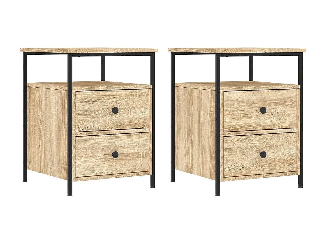 Zeitgenössische Nachttisch-Sets aus Holzwerkstoff, 2 Stück, Eichenoptik-decoravito.com