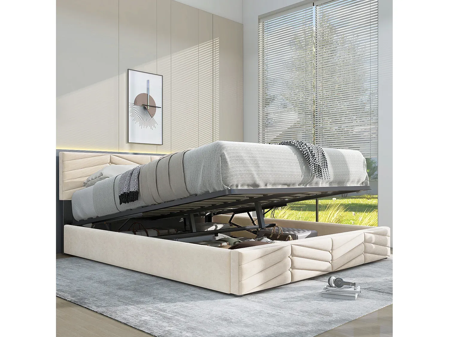 Stauraumbett aus Samtstoff 140 x 200 cm mit verstellbarem Kopfteil-decoravito.com