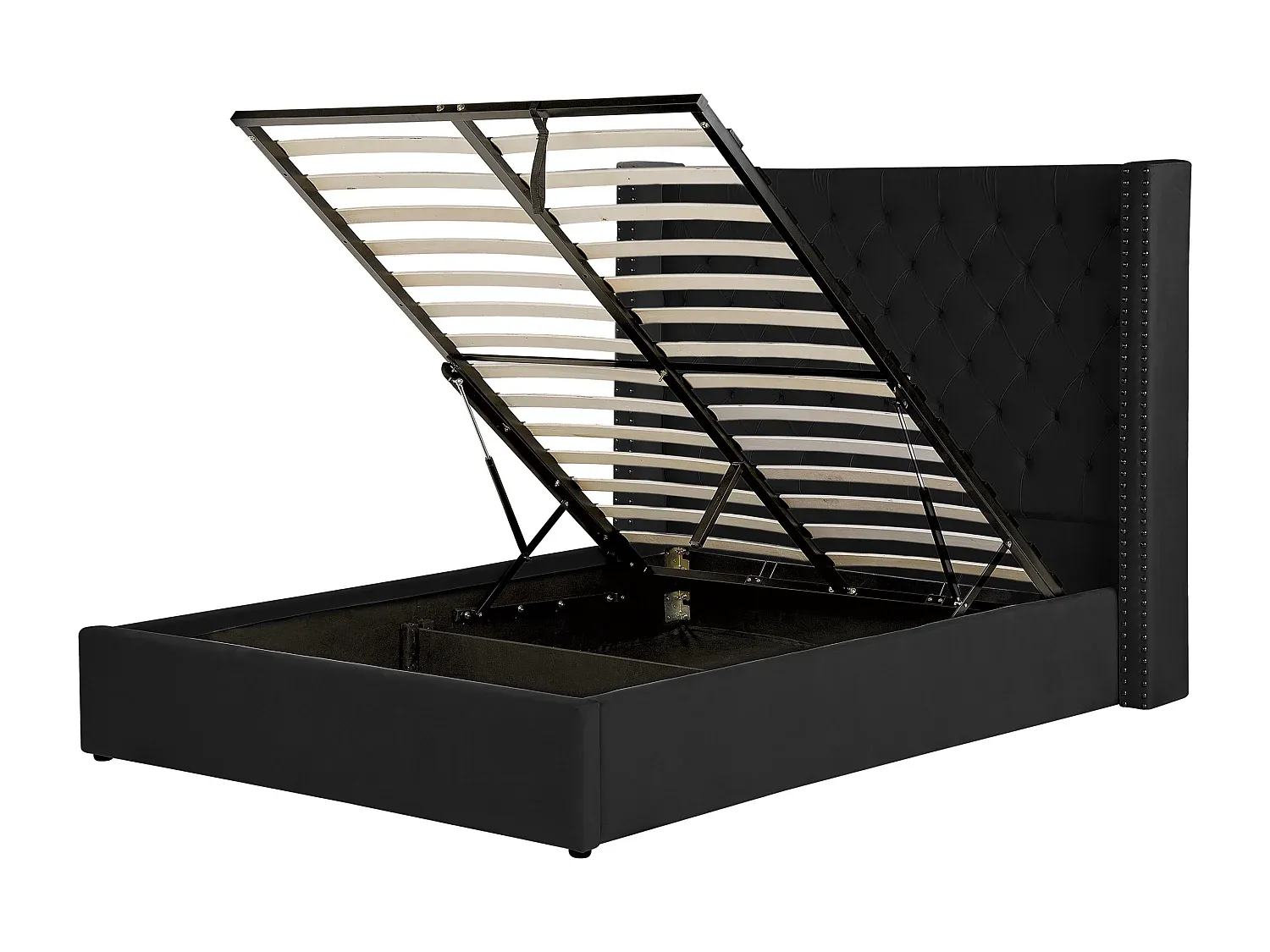 Elegantes Polsterbett aus Samtstoff in Schwarz mit Stauraum 140 x 200 cm-decoravito.com