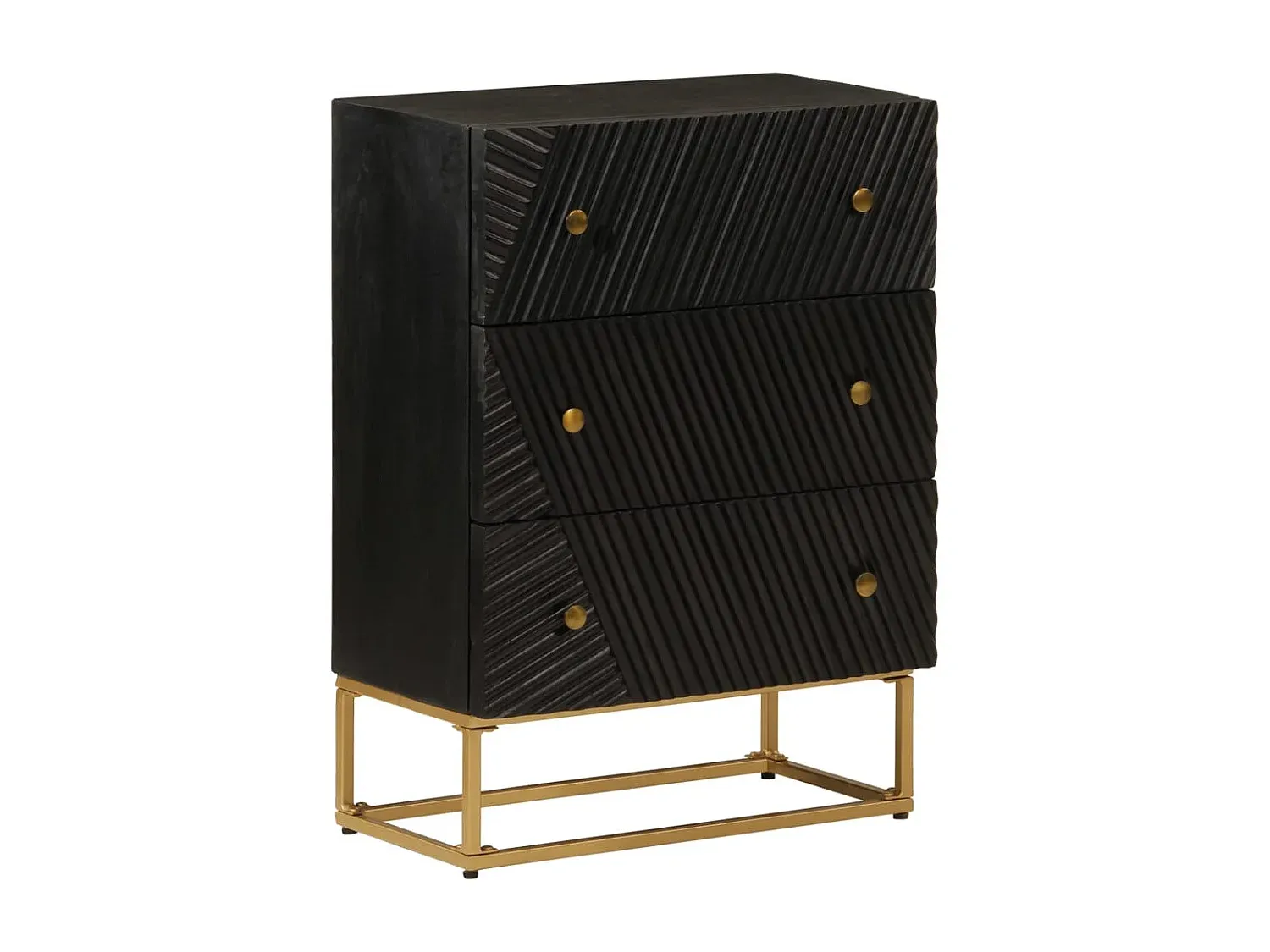 Schwarze Mangoholzkommode mit Eisendetails, 55x30x76 cm-decoravito.com