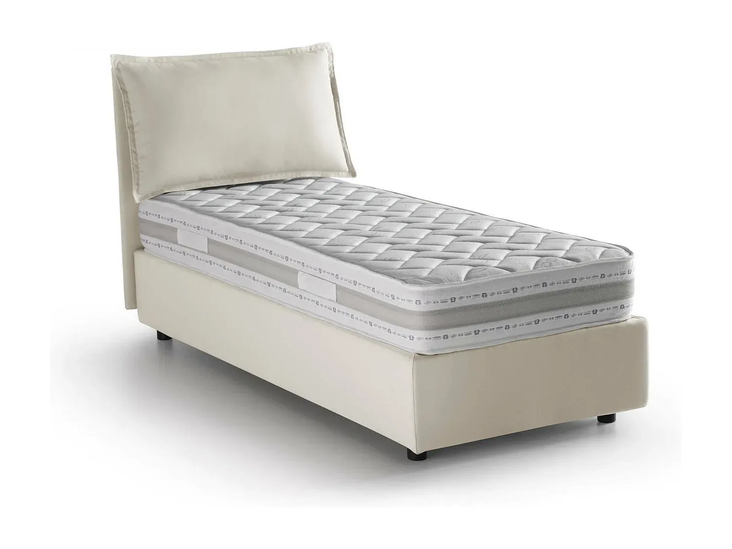 Einzelbett mit Bettkasten und Matratze, Stoffbezug, Frontöffnung, Beige-decoravito.com
