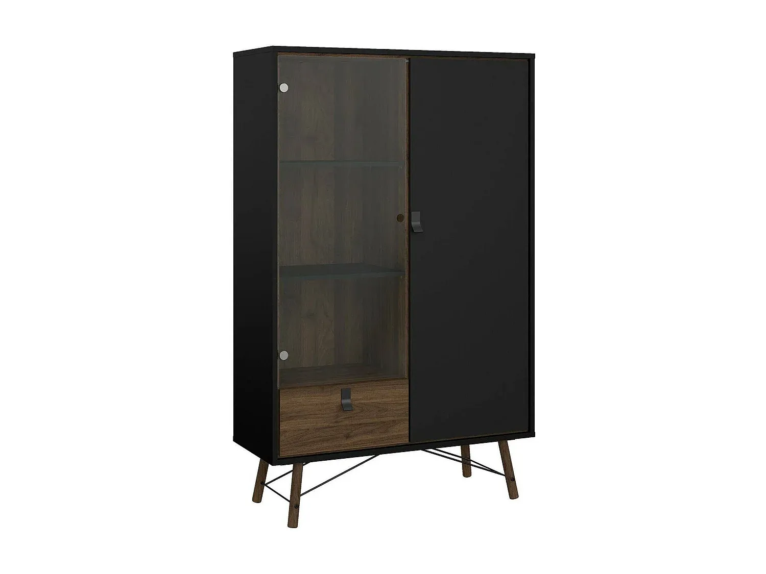 Hängender Aufbewahrungsschrank mit Glastüren, 102x40x162 cm, Schwarz und Walnuss-decoravito.com