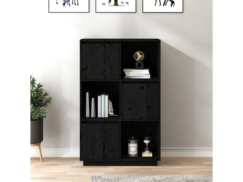 Moderne Kommode aus schwarzem Kiefernholz 74x35x117 cm-decoravito.com