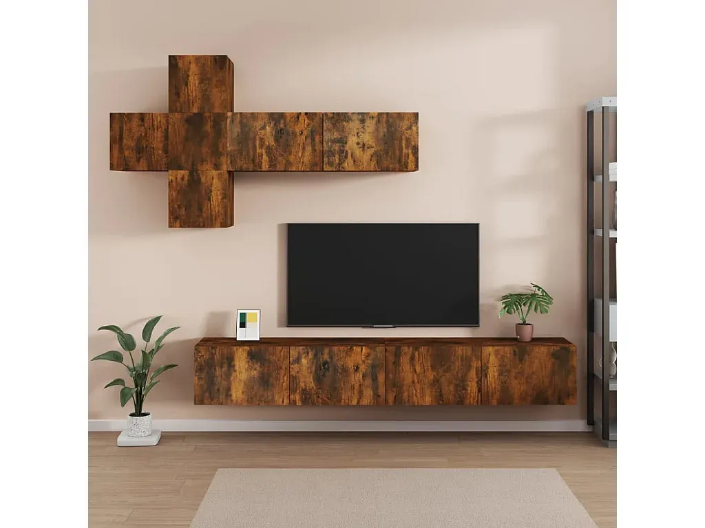 Moderne Wohnwand mit Stauraum in Rauchigeiche-decoravito.com