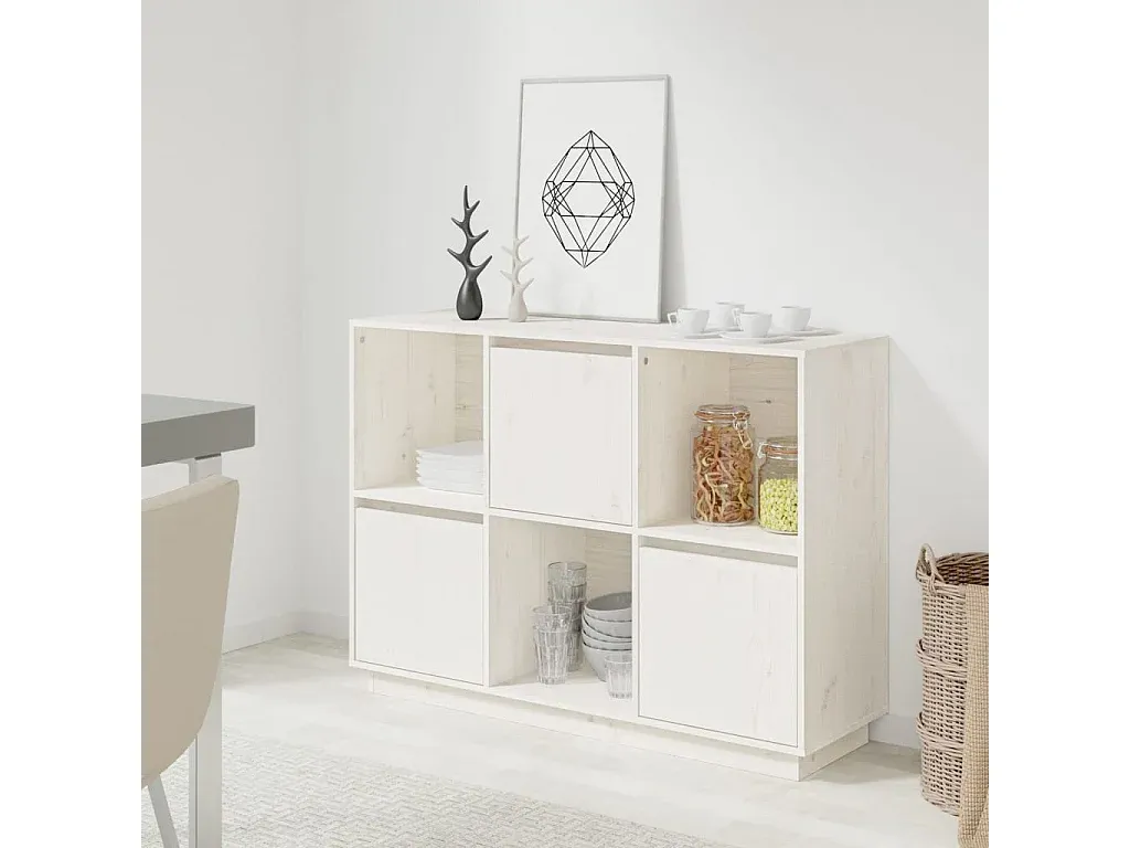 Massives Kiefernholz-Sideboard in Weiß, 110,5 x 35 x 80 cm-decoravito.com