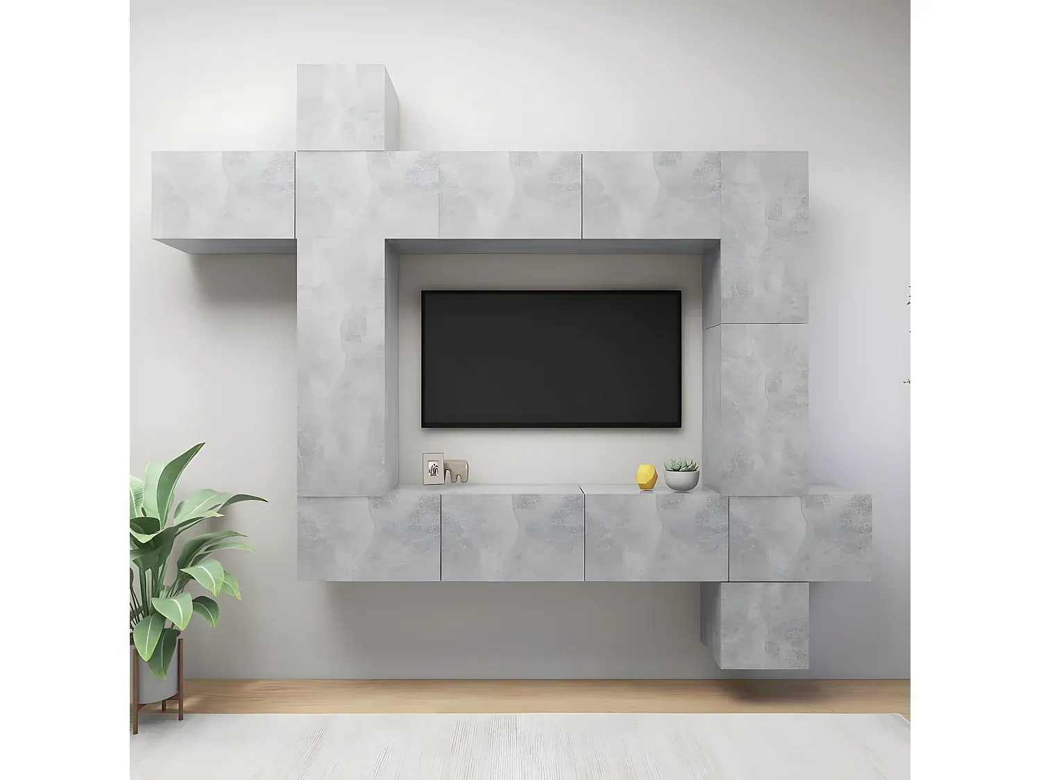 Modernes TV-Möbelset, 9-teilig, Betongrau-decoravito.com