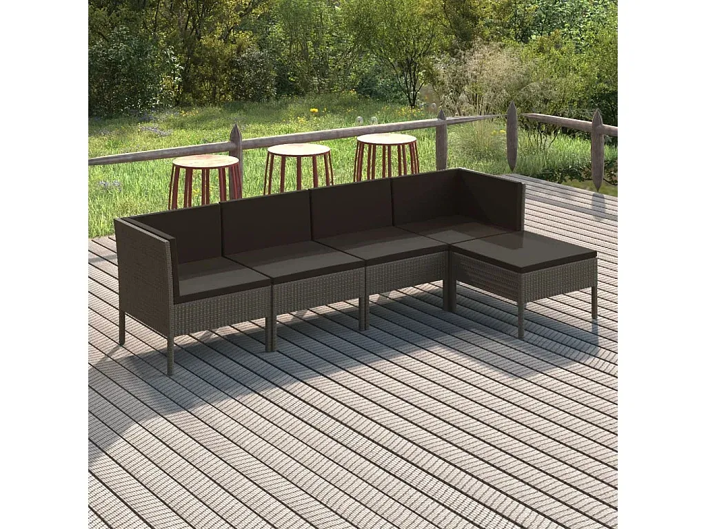 5-teilige Garten-Sitzgruppe aus Poly Rattan in Grau-decoravito.com