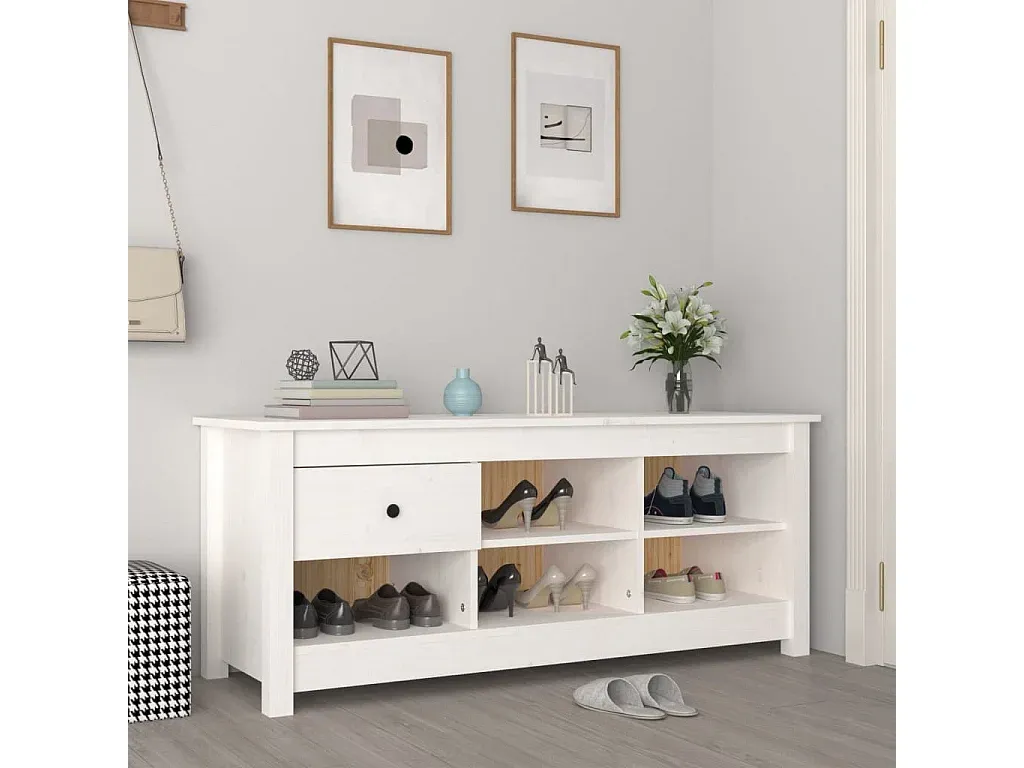 Großer weißer Schuhschrank aus Kiefernholz-decoravito.com