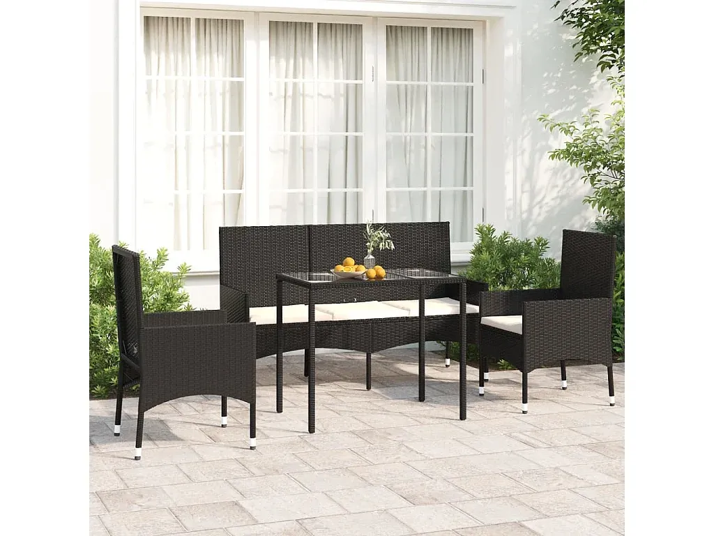 Garten-Lounge-Set aus Poly Rattan mit Kissen, Schwarz-decoravito.com