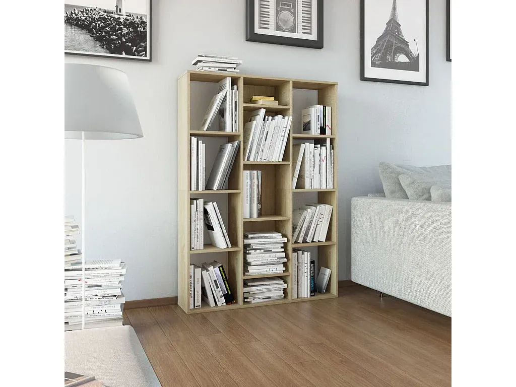 Raumteiler Bücherregal aus Holzwerkstoff in Sonoma-Eiche 100x24x140 cm-decoravito.com
