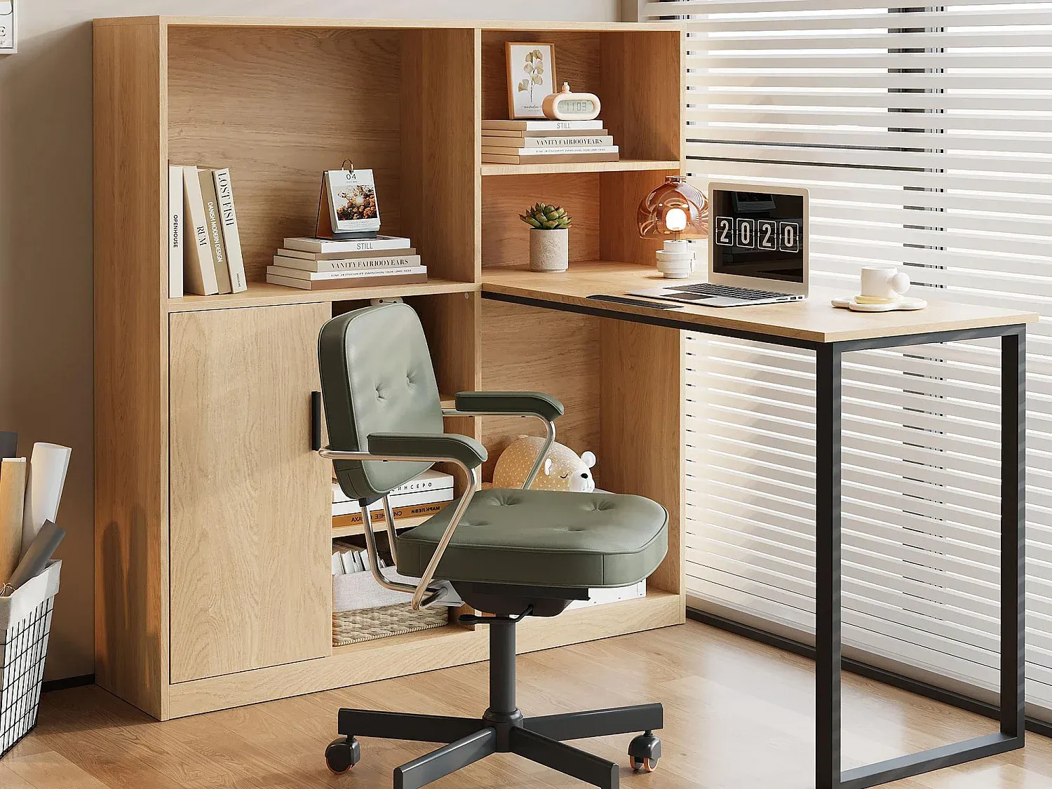 Eckschreibtisch mit Stauraum und Tür, 120x50x120 cm, natur-decoravito.com