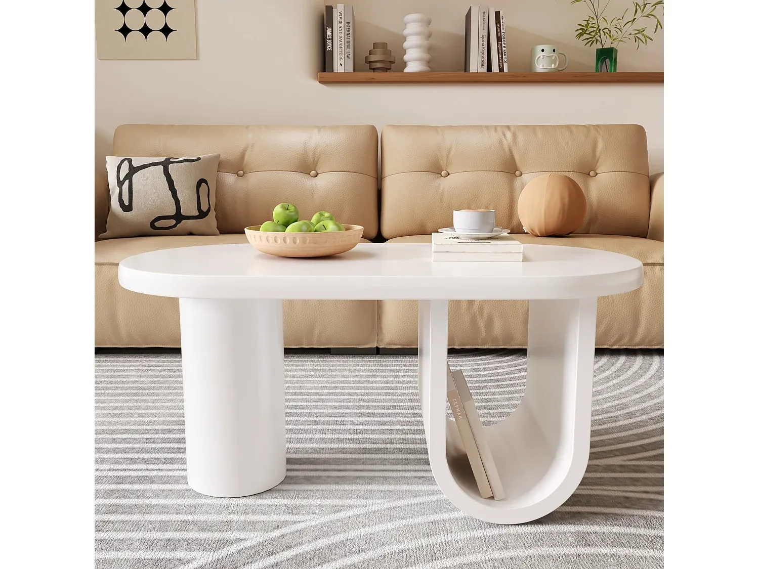 Ovaler Couchtisch mit Stauraum und U-förmigen Beinen-decoravito.com