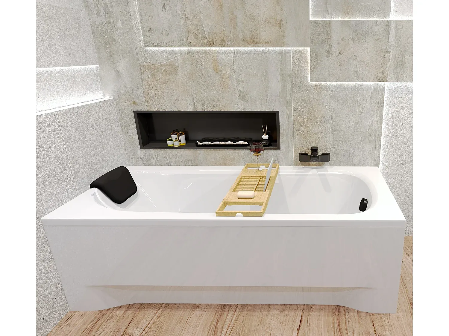 Rechteckige Badewanne mit Kopfstütze und kostenlosem Ablauf-decoravito.com