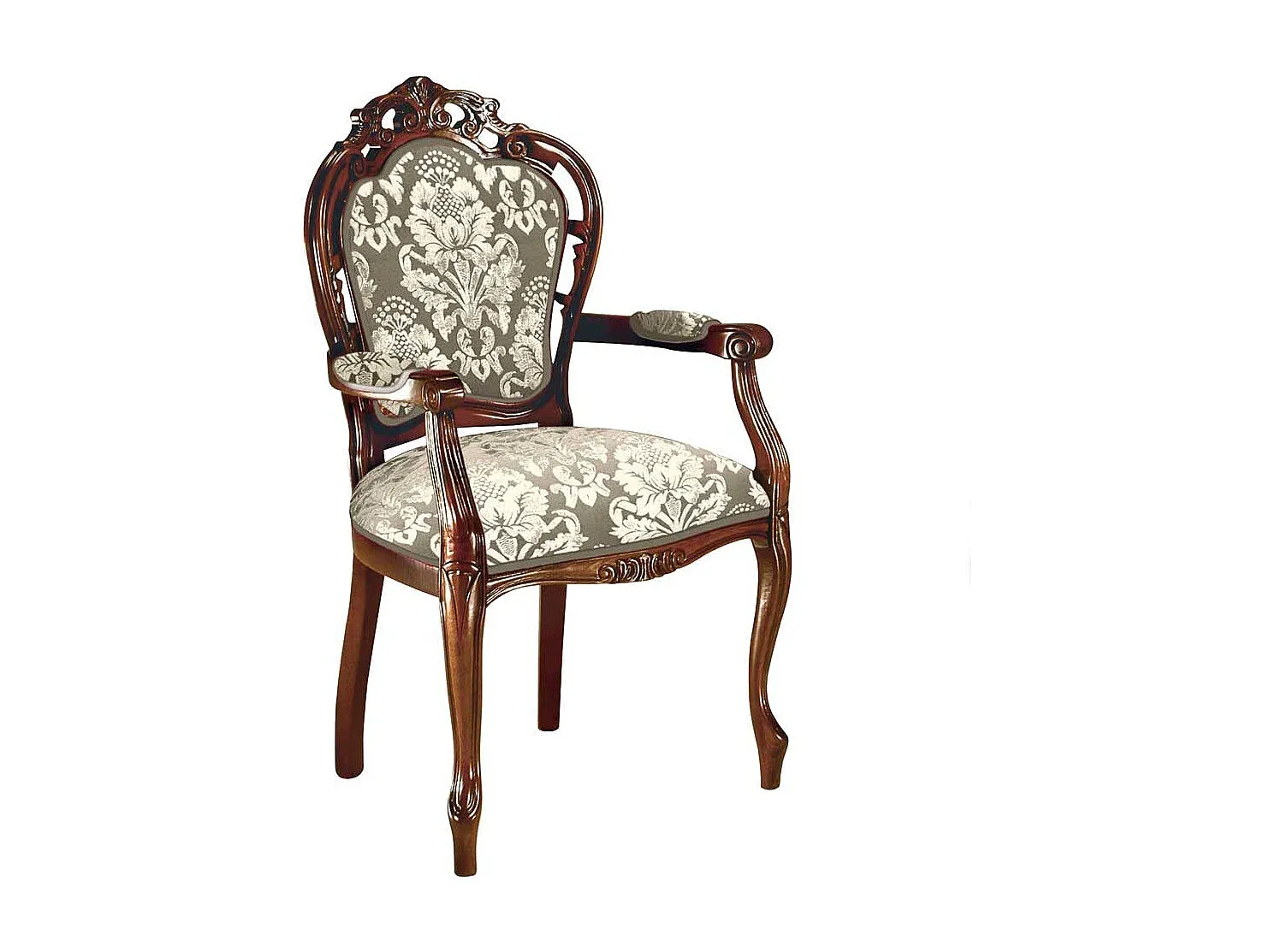 Eleganter Esszimmerstuhl im Barockstil, Nussbaum-Taupe-Creme-decoravito.com
