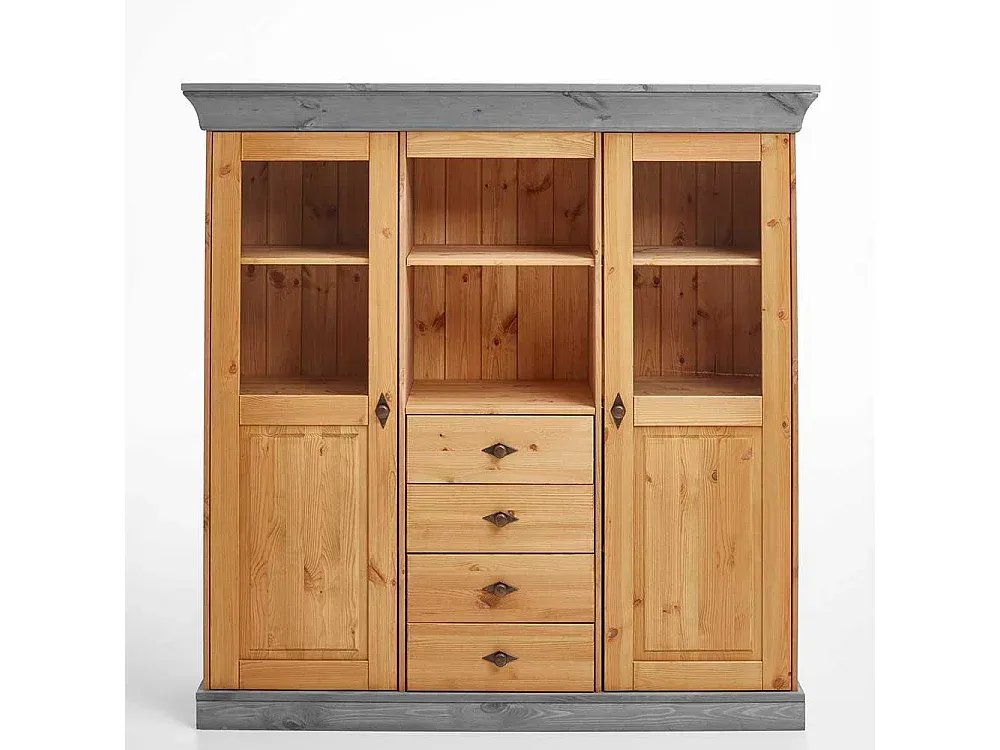 Teilweise Massiver Kiefernholz-Schrank fürs Esszimmer, 145 cm Höhe-decoravito.com