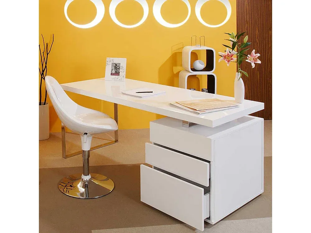 Moderner weißer Schreibtisch mit drei Schubladen-decoravito.com