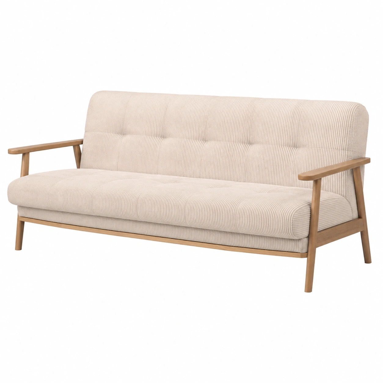 Sofa Futon Beige Claro con Base de Madera Natural-loftmira