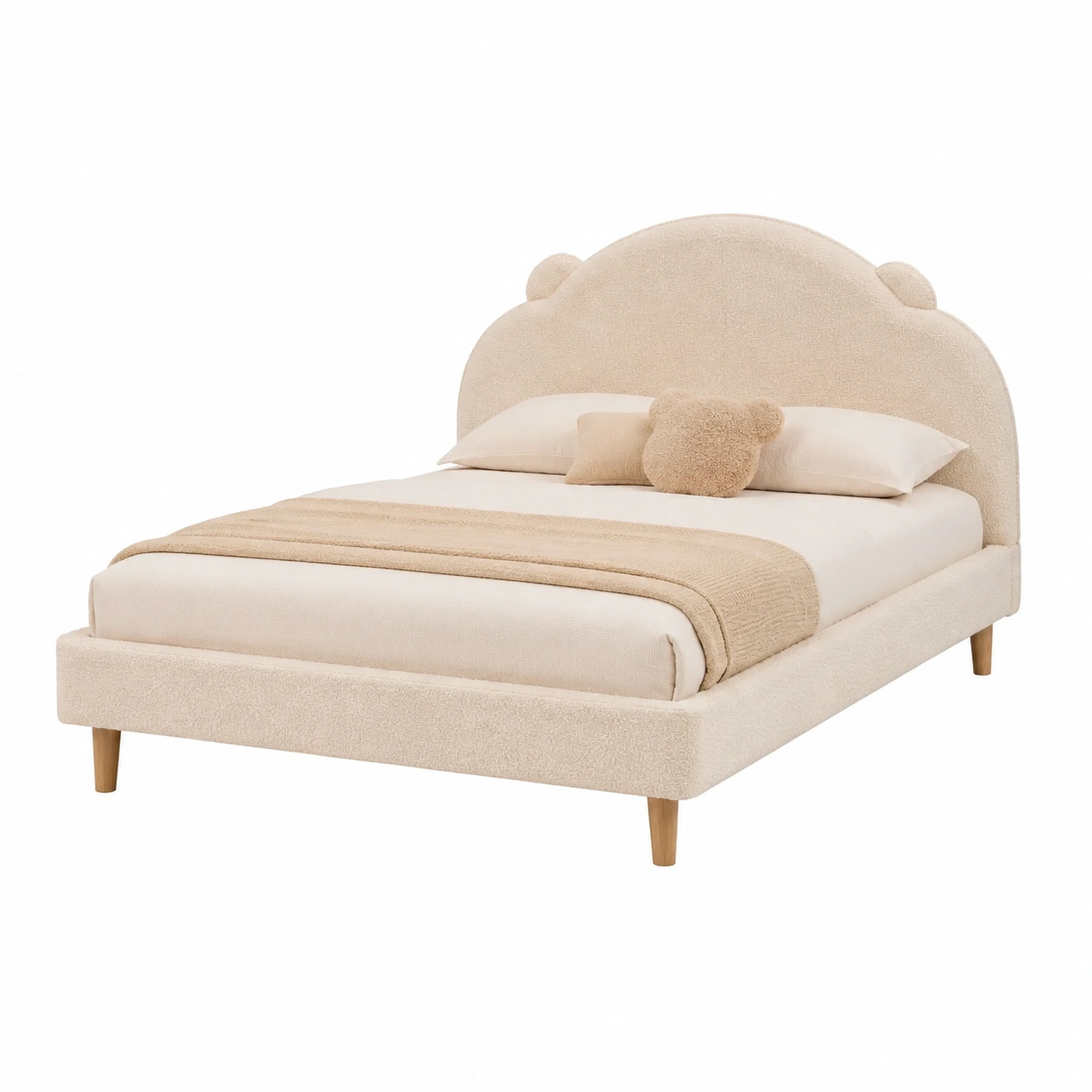 Cama Tapizada Boucle Beige Estilo Nordic-loftmira
